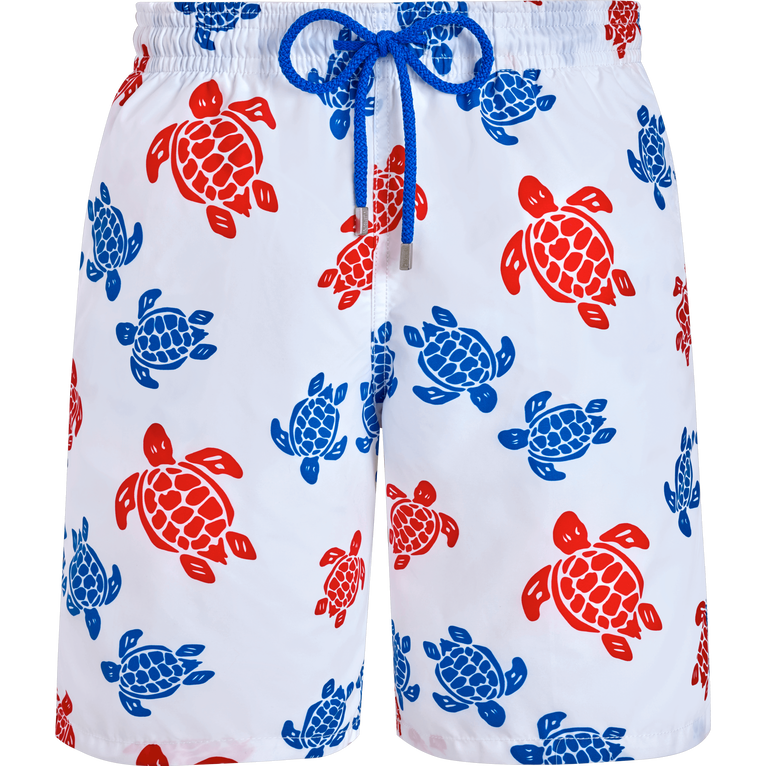 Vilebrequin Men Long Swim Shorts Tortues Multicolores - Okoa - White - Size S