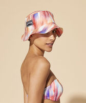 Linen Bucket Hat Ikat Flowers Multicolor women front worn view