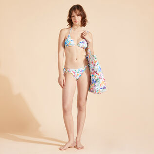 Top de bikini de triángulo con estampado Happy Flowers para mujer Blanco detalles vista 1