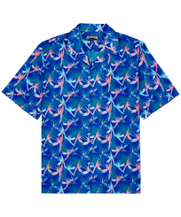 Hombre Autros Estampado - Camisa de bolos de lino y algodón con estampado Paradise Vintage para hombre, Purple blue vista frontal