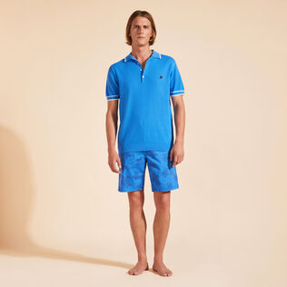 Men Organic Knit Cotton Polo Solid Earthenware front worn view