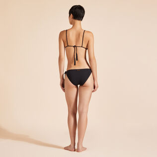 Braguitas de bikini de corte brasileño con cuerda para mujer con estampado Tresses Negro vista trasera desgastada