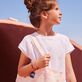 Ärmelloses Solid T-Shirt für Mädchen Weiss Vorderseite getragene Ansicht