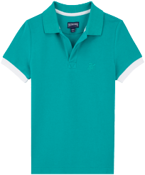 Cotton Pique Boys Polo Shirt Solid Tropezian green front view