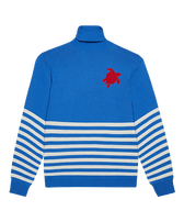 Jersey de algodón y lana a rayas con cuello vuelto en jacquard y tortuga para hombre Mar azul vista frontal