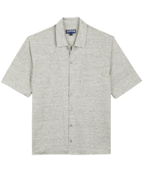 中性纯色亚麻平纹布保龄球衫 Lihght gray heather 正面图