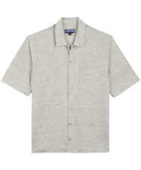 Camicia bowling unisex in jersey di lino tinta unita Lihght gray heather vista frontale