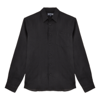 Men Linen Shirt Solid Black 正面图