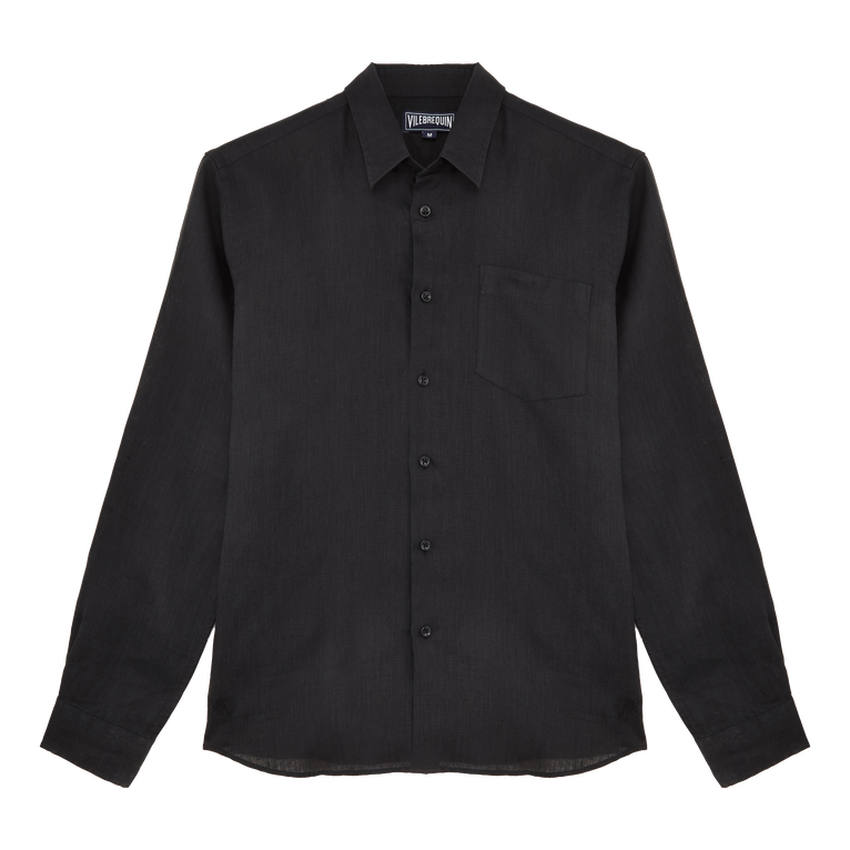Men Linen Shirt Solid - Caroon - Black - Size 5XL - Vilebrequin