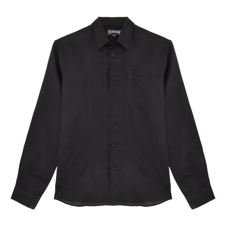 Men Linen Shirt Solid - Caroubis - Black