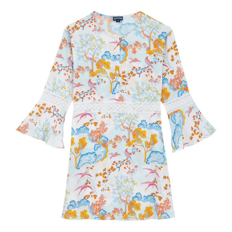 Women Short Dress Peaceful Trees - Lyset - White - Size S - Vilebrequin