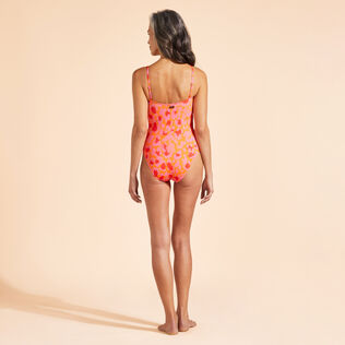 Women One-piece Swimsuit New Leopard Apricot back worn view