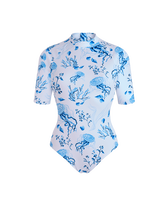 Maillot de bain une pièce Anti-UV femme Medusa and Shells Blanc vue de face