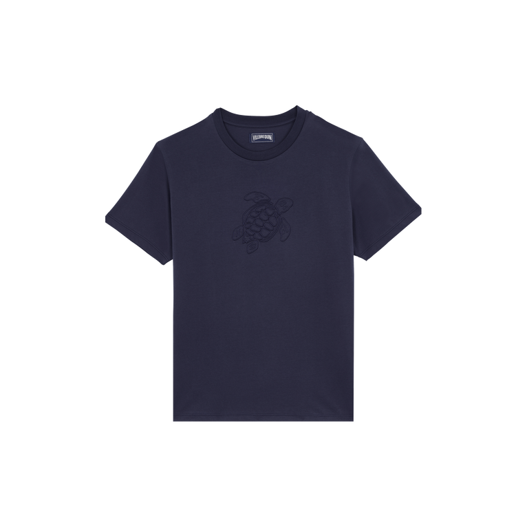 Vilebrequin Men Cotton T-shirt Embroidered Tone On Tone Turtle - Portisol - Blue - Size S