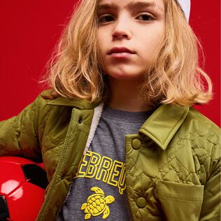 T-shirt bambino con logo floccato Heather anthracite vista frontale indossata