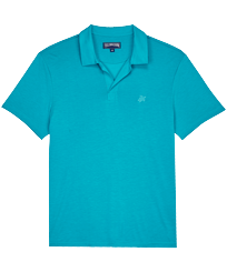 男士纯色兰精天丝 Polo 衫 Ming blue 正面图