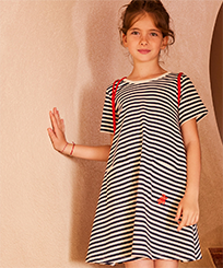 Robe fille à rayures Marine / blanc vue portée de face