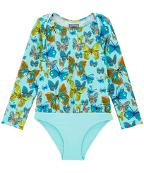 Filles VINTAGE Imprimé - T-shirt anti UV une pièce manches longues fille Butterflies, Lagon vue de face