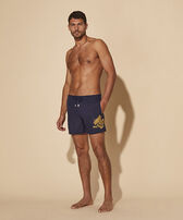 Men Placed Embroidery Swim Shorts The Year of the Dragon Navy front worn view