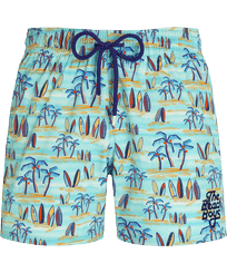 男士 Palms & Surfs 弹力泳装 - Vilebrequin x The Beach Boys Lazulii blue 正面图