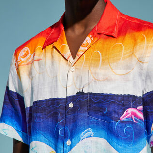 Camicia bowling uomo in lino Mareviva - Vilebrequin x Kenny Scharf Multicolore dettagli vista 2