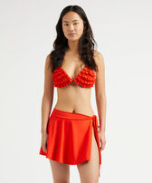 Women Beach Skirt Solid Poppy red front worn view