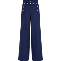 Pantalon à pont femme uni - Vilebrequin x Ines de la Fressange Bleu marine vue de face