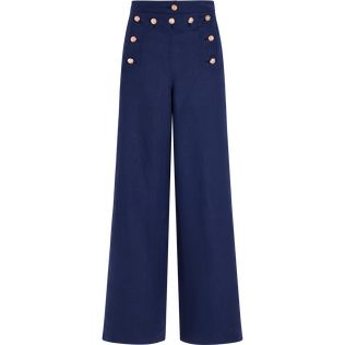 Women Linen Pants Solid- Vilebrequin x Ines de la Fressange Navy front view