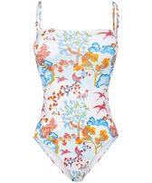 Women Bustier One-Piece Swimsuit Peaceful Trees White front view