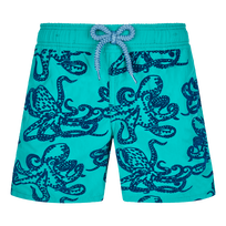 Maillot de bain garçon Poulpes Flocké Emeraude vue de face