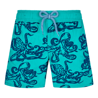 Maillot de bain garçon Poulpes Flocké Emeraude vue de face