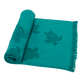 Toalla de playa en algodón orgánico Turtles Jacquard Linden vista frontal desgastada