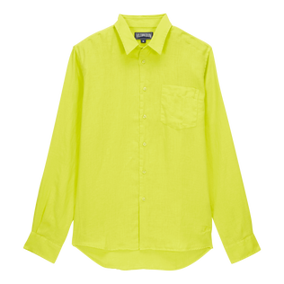 Camisa de lino lisa para hombre Jengibre vista frontal