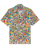 Camisa de bolos de lino con estampado Animals para hombre - Vilebrequin x Okuda San Miguel Multicolores vista frontal