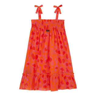 Vestido de algodón orgánico para niña con estampado New Leopard Albaricoque vista trasera