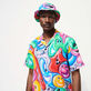 Men Linen Bowling Shirt Faces In Places - Vilebrequin x Kenny Scharf Multicolor front worn view