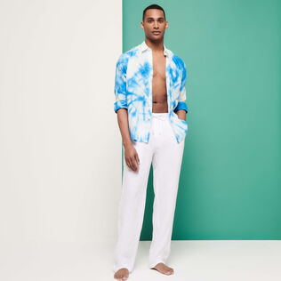 Pantalon en lin  large homme uni Blanc vue de détail 5