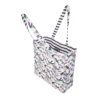 Bolso de playa reversible de lino con estampado Micro Rondes des Tortues Rayée unisex Blanco detalles vista 3