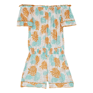 Women Playsuit Iridescent Flowers of Joy- Vilebrequin x Poupette St Barth Terracotta front view
