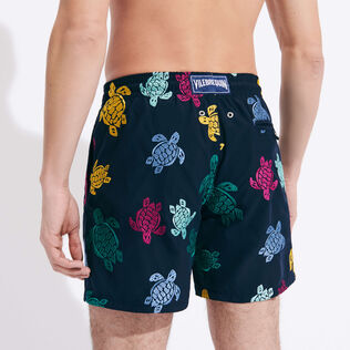 Men Swim Trunks Embroidered Ronde Tortues Multicolores - Limited Edition Navy back worn view