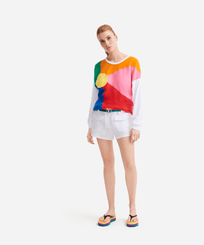 女士纯色亚麻百慕大短裤 - Vilebrequin x JCC+ 合作款 - 限量版 White 正面穿戴视图