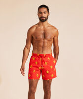 Men Swim Shorts Fleur de Poulpe Poppy red front worn view