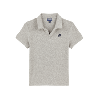 Polo en tejido terry de color liso para niño Gris jaspeado vista frontal