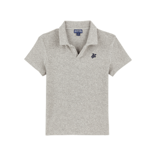 Polo en tejido terry de color liso para niño Gris jaspeado vista frontal