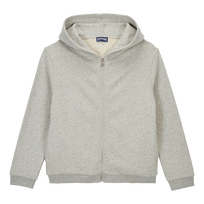 Boys Hooded Front Zip Sweatshirt Turtle print at the back Heather grey front view