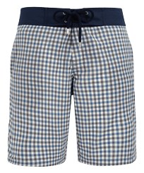 Maillot de bain homme en laine mérinos Carreaux - Vilebrequin x The Woolmark Company Gris/bleu vue de face