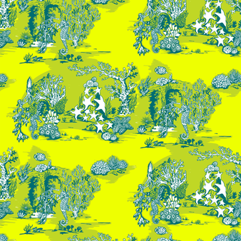 Deep Sea Toile de Jouy 男士游泳短裤 Neon yellow 打印