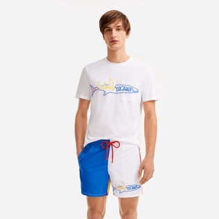 Camiseta de algodón con tiburón de Vilebrequin para hombre - Vilebrequin x JCC+ - Edición limitada Blanco vista frontal desgastada