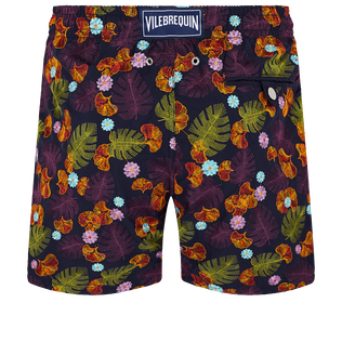 Men Swim Trunks Embroidered Mix of Flowers - Limited Edition Navy back view