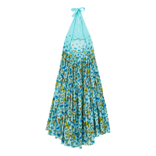 Damen Andere Bedruckt - Langes Butterflies Kleid aus Baumwolle mit tiefem Rücken für Damen, Lagune Rückansicht